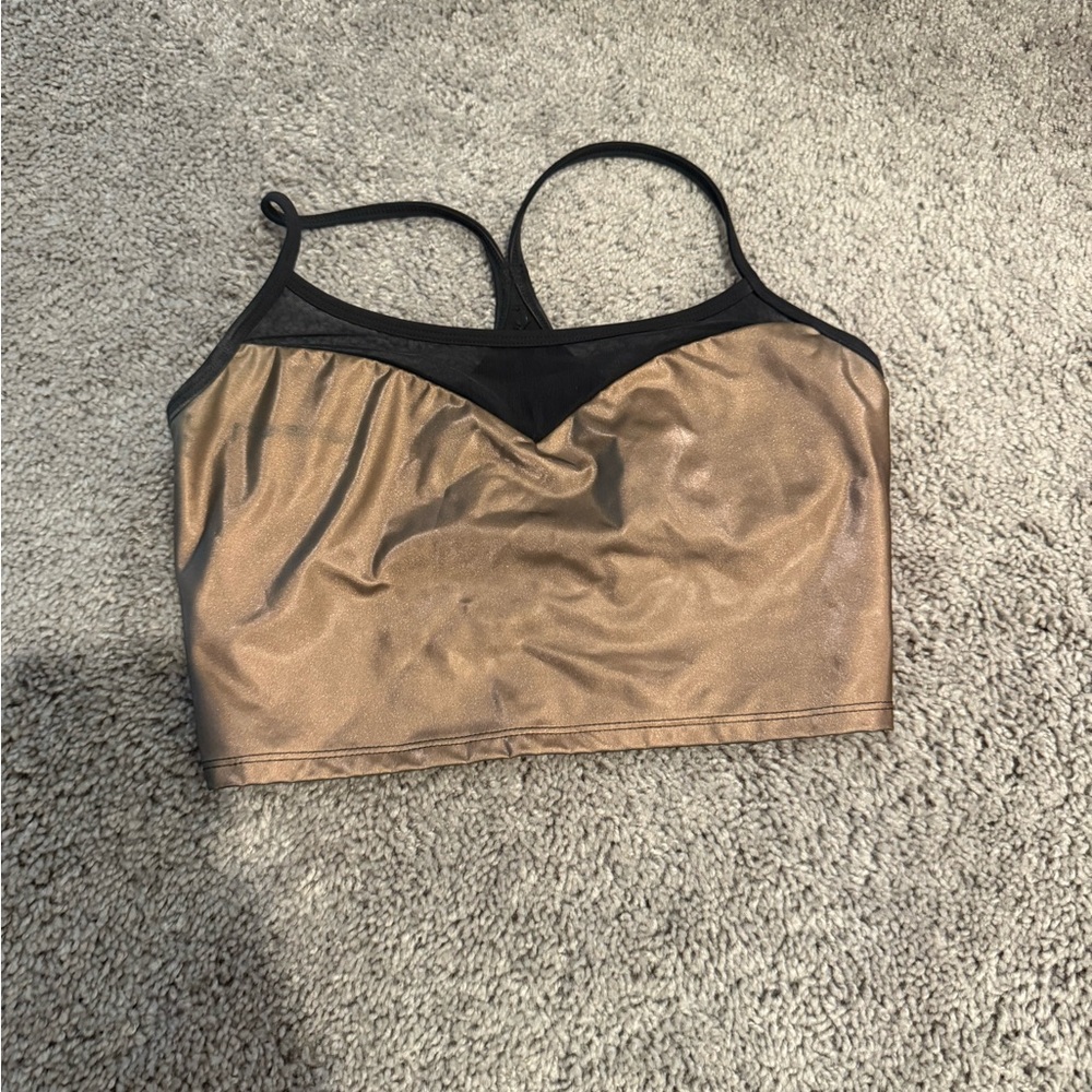 Fabletics Gold and Black Crop Tank with Built in Bra